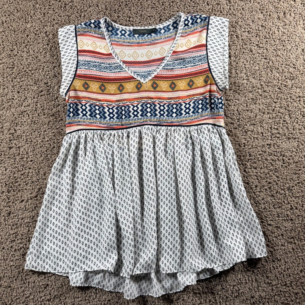 THML Multicolor V-Neck Printed Tunic Top